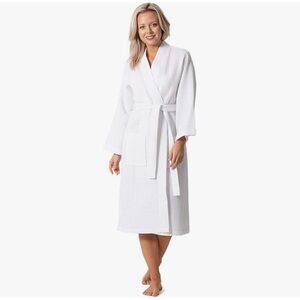 Brand new! Turkish, lightweight, white waffle knit bathrobe